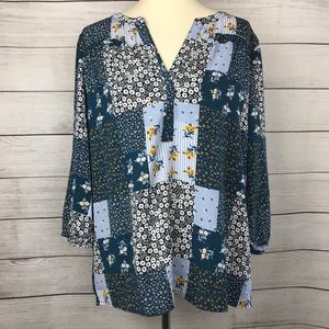 Ann Taylor Loft Patchwork Peasant Top Size L